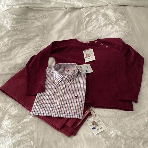 Neck&Neck new with tags cranberry red and check ped Oxford shirt sweater pants